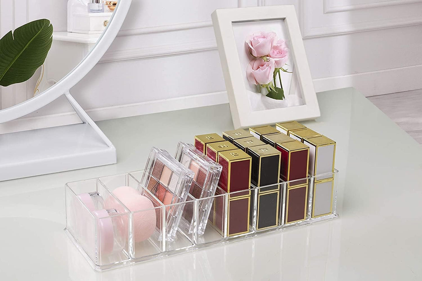 2 Pack Detachable Makeup Organizer, 8 Compartments Acrylic Cosmetic Storage Jewelry Display Boxes, Clear Drawer Organizers Case for Dresser Vanity Bathroom Kitchen