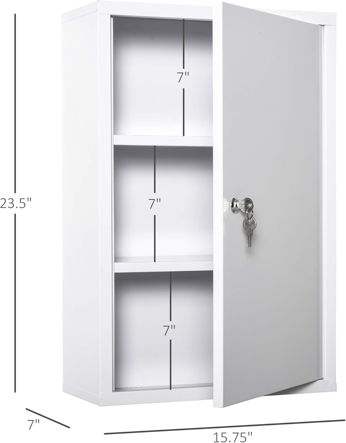 kleankin Steel Wall Mount Medicine Cabinet 3 Tier Emergency Box for Bathroom Kitchen, Lockable with 2 Keys, White