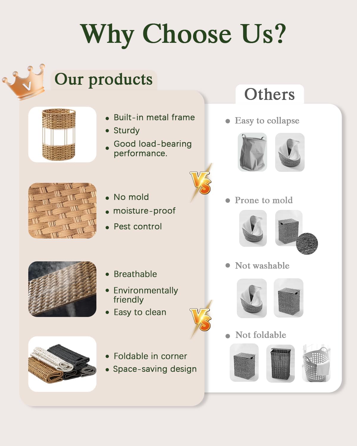 Laundry Basket Round Rattan Laundry Hamper 29.1 Gal (110 L) Handwoven Large Wicker Basket with Handles, Wicker Hamper with Removable Bags and 2 Mesh Bags for Bathroom Living Room Brown