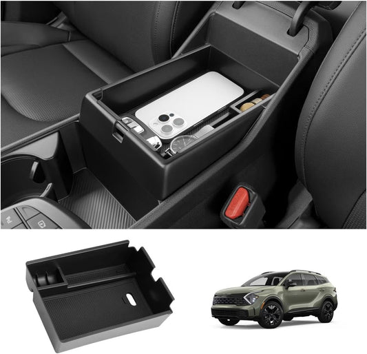 LUWU 2025 2026 S Portage Center Console Organizer for 2023 2024 2025 2026 Kia S Portage Accessories Armrest Console Storage Box Insert Tray [NOT for Manual Transmission] ABS Material Black-Trim