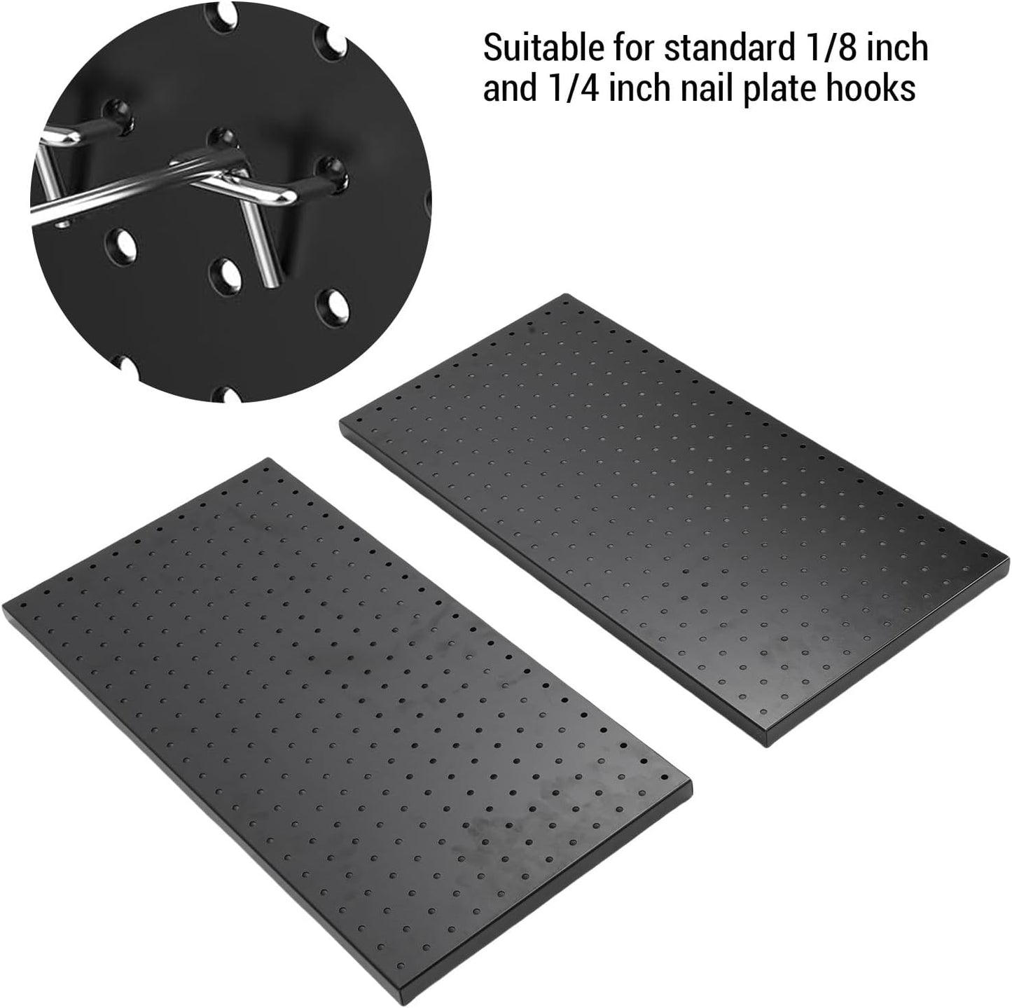 LiebeWH Metal Pegboard Wall Organizer 2 Panels 24x12 Inch Black Heavy Duty Peg Board for Garage Tool Storage