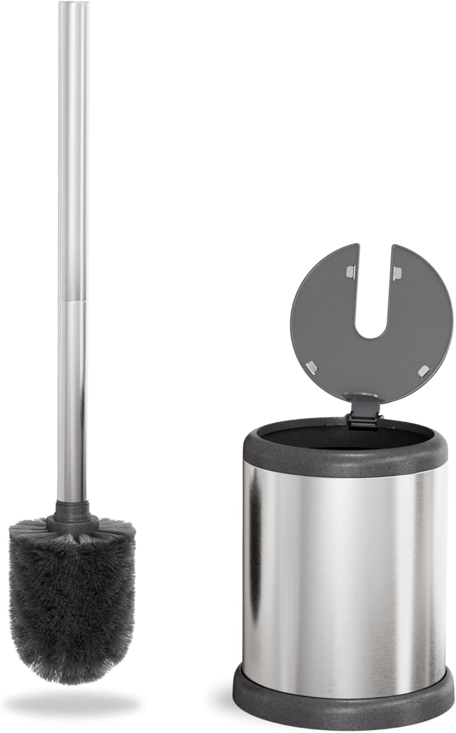ToiletTree Products Toilet Brush with Lid - Sleek Toilet Bowl Brush and Holder - Toilet Scrubber Brush Set with Heavy-Weight Base - Lidded Toilet Bowl Cleaner Brush and Holder - Chrome