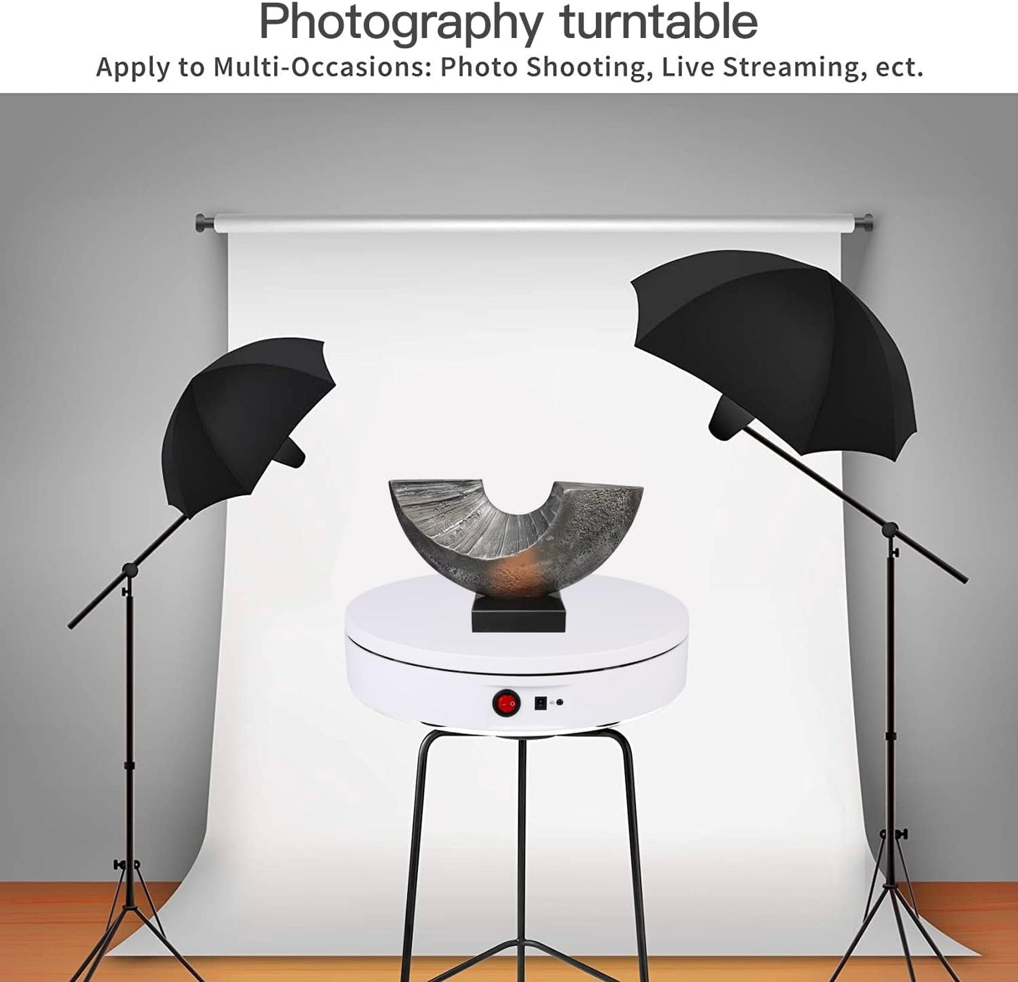 JAYEGT Motorized Rotating Display Stand, 220 Lbs Load, 360 Degree Electric Rotating Turntable for Photography Products Display， Show,Remote Control Angle, Speed (White/ 11.8inch /Rechargeable/Adapter)