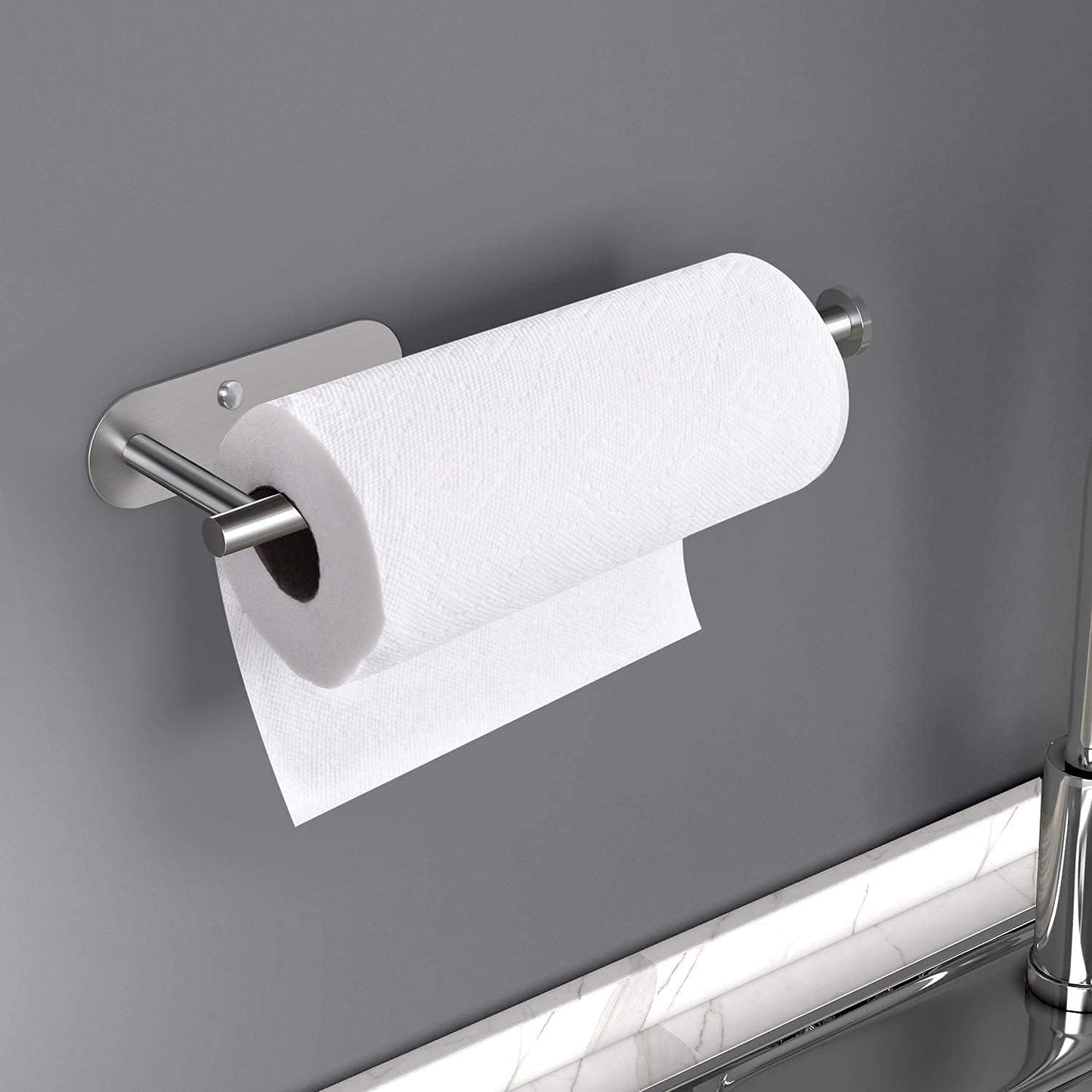 HUFEEOH Adhesive Paper Towel Holder Under Cabinet Wall Mount for Kitchen Paper Towel, Stainless Steel Paper Towel Roll Rack for Bathroom Towel (13inch, Silver)