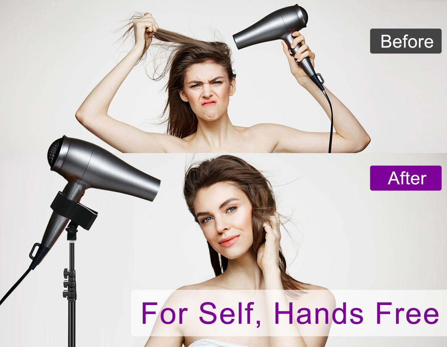 Purple River Hair Dryer Stand Black 20-63 Inch Adjustable Blow Dryer Holder with Tripod and Universal Clip, Easy to Use, Hands Free Relieve Wrist Pain, Shoulder Periarthritis etc