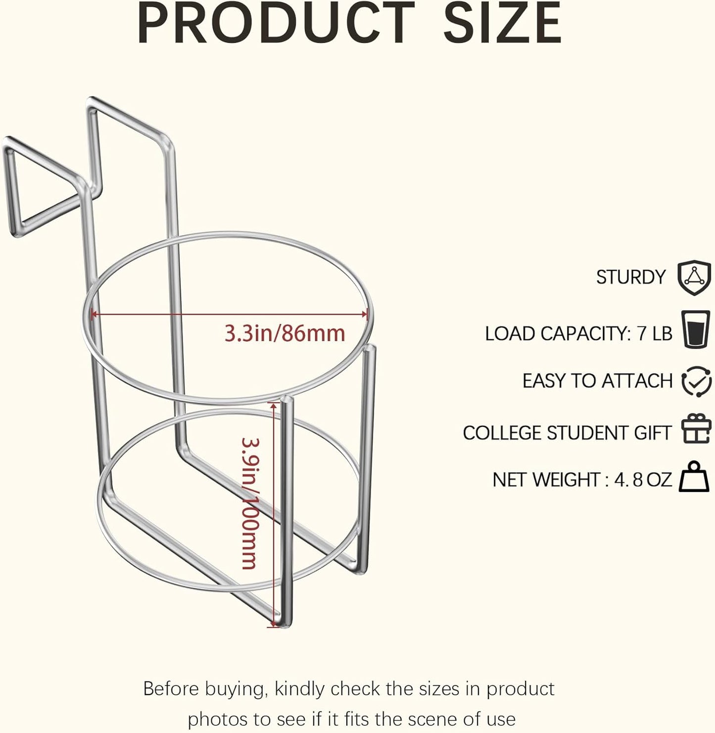 Cup Holder for Bed (Diameter: 3.3IN) Drink Holder Water Bottle/Glass Organizer for Wood Dorm Room Bunk Bed Crib, Metal Toddle Bed,Loft Bedside, Headbed, Car,Office Desk Partition