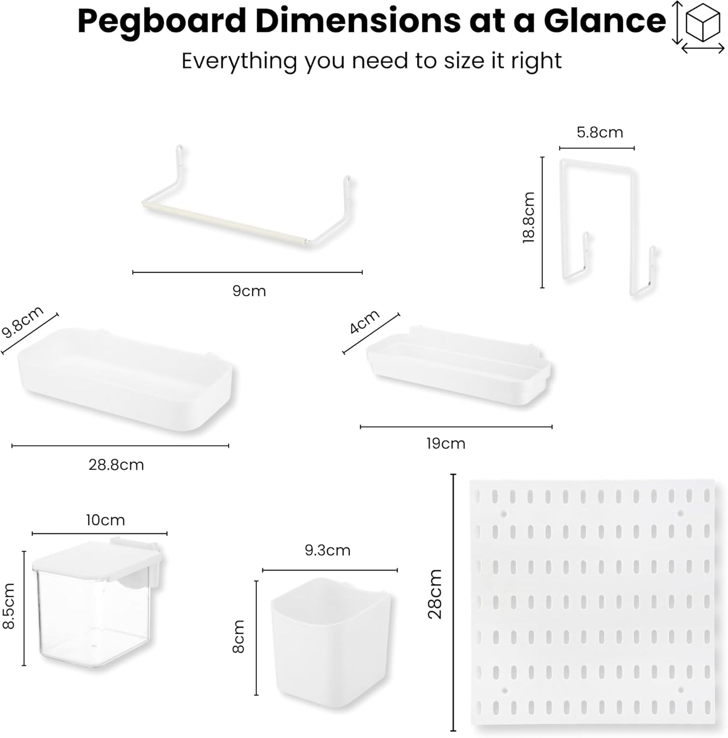 Peg board Set - 17 pcs Pegboard Kit, Includes 4 Pegboards with 13 Different Accessories, Pegboard Wall Organizer, Peg Boards for Wall Craft Room for Kitchen, Garage, Workshop, Tool Accessories | White