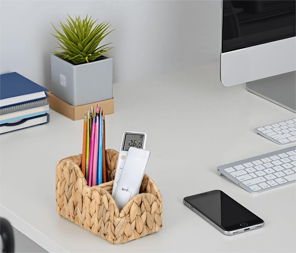 Scalloped TV Remote Control Holder Bedside Organizer, Office Desk Caddy Storage Organizer Accessories, Pen Pencil Cup, Makeup Brush Holder, Farmhouse Rustic Decor Organizer Holder, Natural