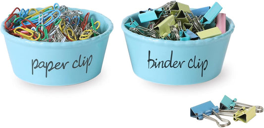 ONTUBE Ceramic Paper Clip Holder and Binder Clip Holder Set (Turquoise)