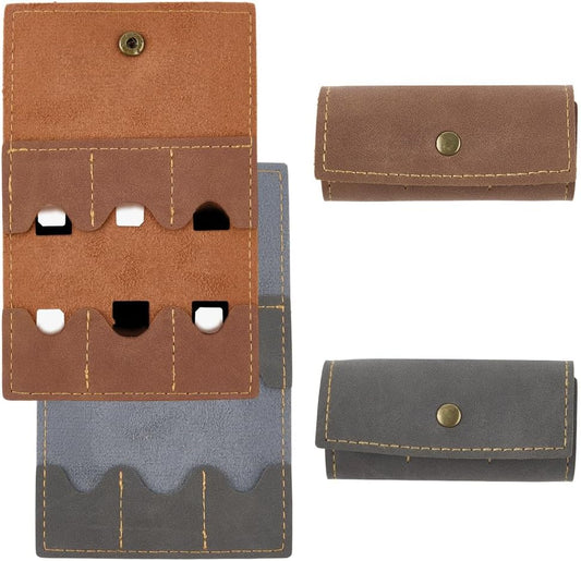 2PCS PU Leather Memory Card Holder with Metal Snap Button Micro SD Carry Cover Foldable Gaming Card Organizer Portable Retro Leather Guitar Pick Case for Travel Daily Storage CFexpress SIM