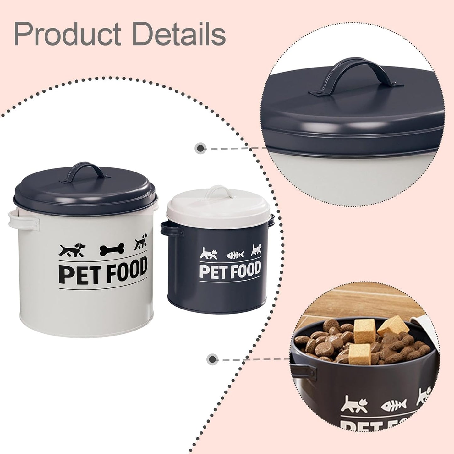 2 Pieces Dog Treat Container Airtight,Lidded Cat Dog Treat Bin, Iron Food Canister Pet Food Storage Container for Kitchen,
