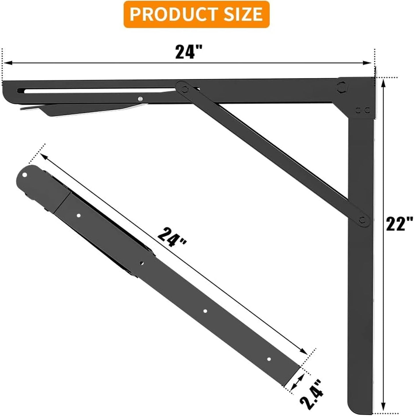 TORACK 24" Folding Shelf Brackets Heavy Duty Shelf Bracket Wall Mounted Triangle Hinges for Shelves Collapsible Table Brackets Workbench Supports for Garage(1 Pair)