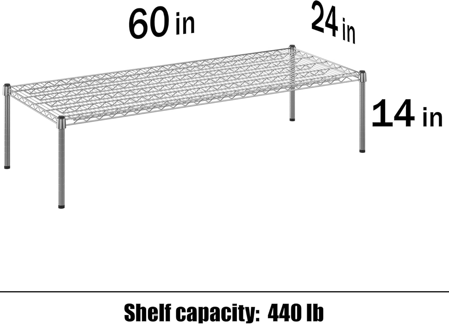 24" Deep x 60" Wide x 14" Height Wire Shelving Kit | 1-Tier | NSF Commercial Storage Rack Unit