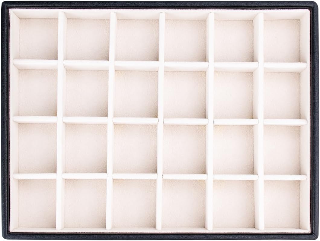 SANQIANWAN Leather Jewelry Organizer Trays Velvet Liner Storage Drawer Display Case Stackable Trays for Necklace,Rings and Earring (Black2)