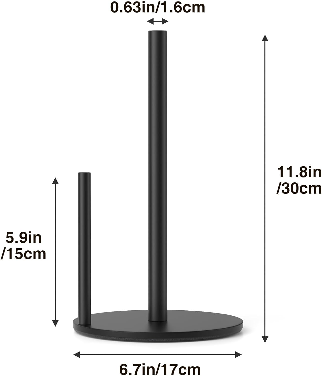 Paper Towel Holder Black, Premium Stainless Steel Kitchen Roll Dispenser, Countertop Roll Organizer with Weighted Base