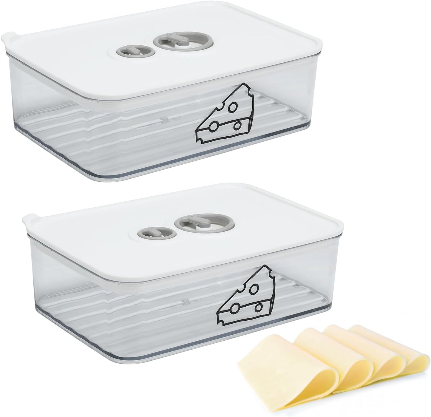 2 Pcs Cheese Container for Refrigerator,Cream Cheeses Storage Box,Cheese Keeper with Airtight Lid and Time Recording,BPA-Free Kitchen Storage Organizer Sliced,Grated,Cheddar Cheeses Saver
