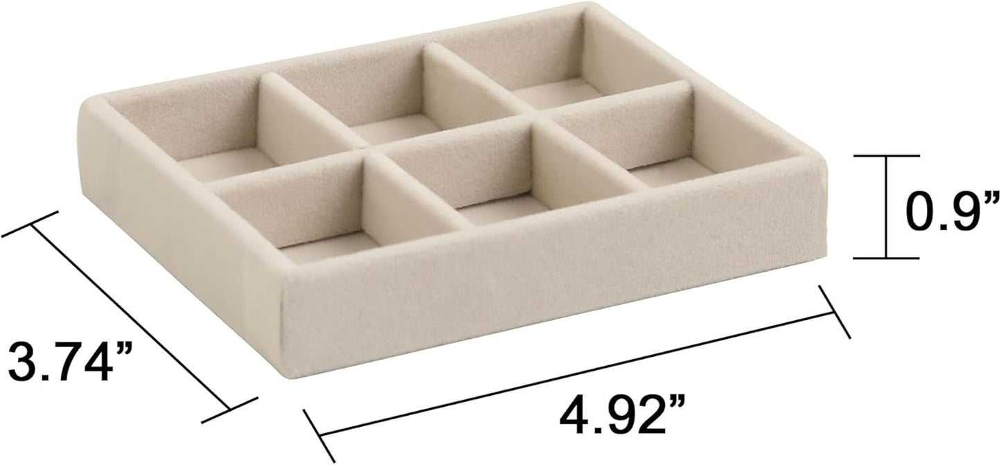 Frebeauty Small Jewelry Tray Set,Stackable Velvet Jewelry Organizer Tray,Mini Jewelry Drawer Organizer,Drawer Inserts,4.92 x 3.74 x 0.9 Inches,Earring Organizer for Women(Set 4,Beige)
