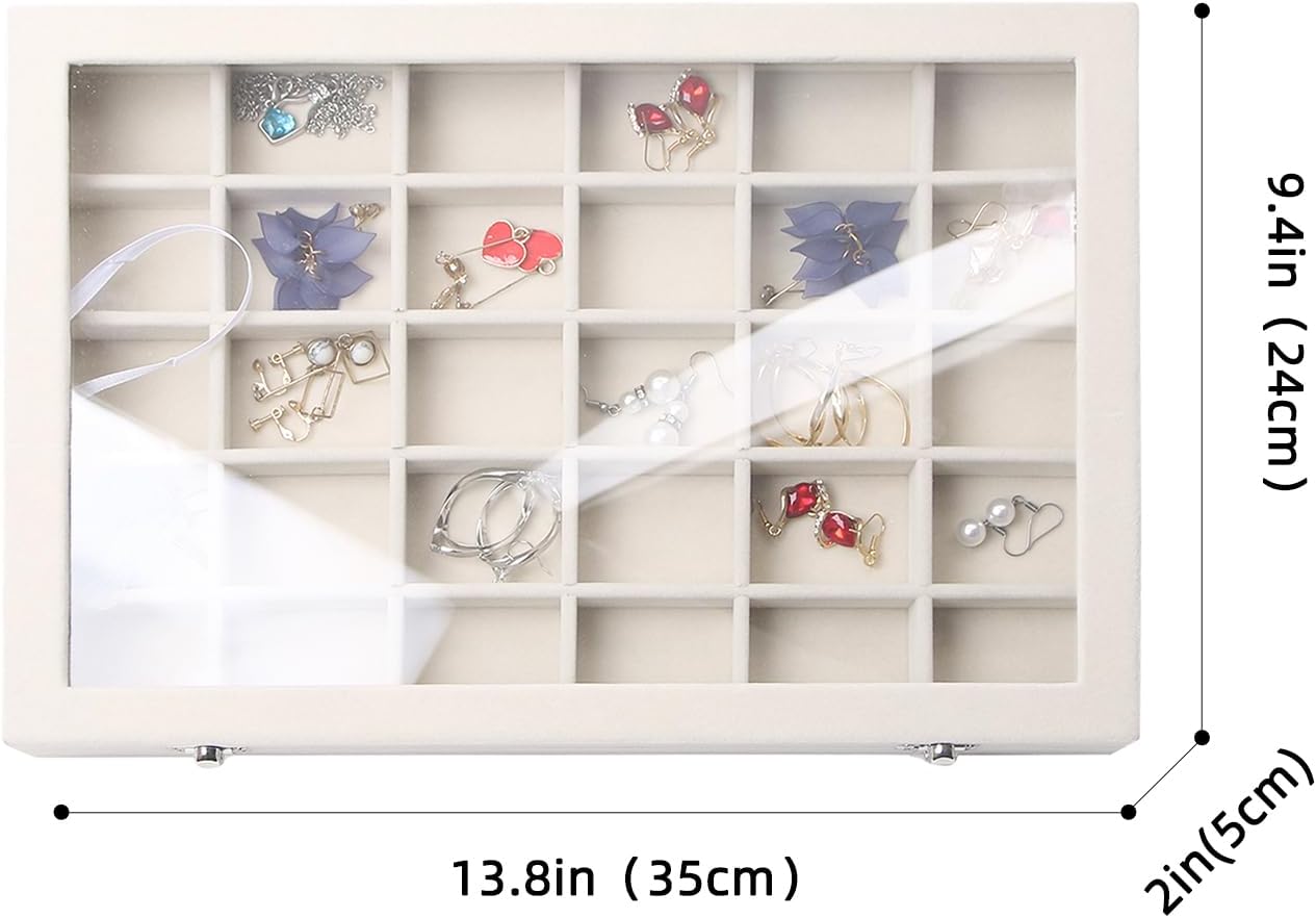 Stratalife Jewelry Organizer Stackable Earring Organizer Tray with Lid Jewelry Storage Tray for Earring Necklace Drawer Display Idea for Mom from Daughter (30 Grids)