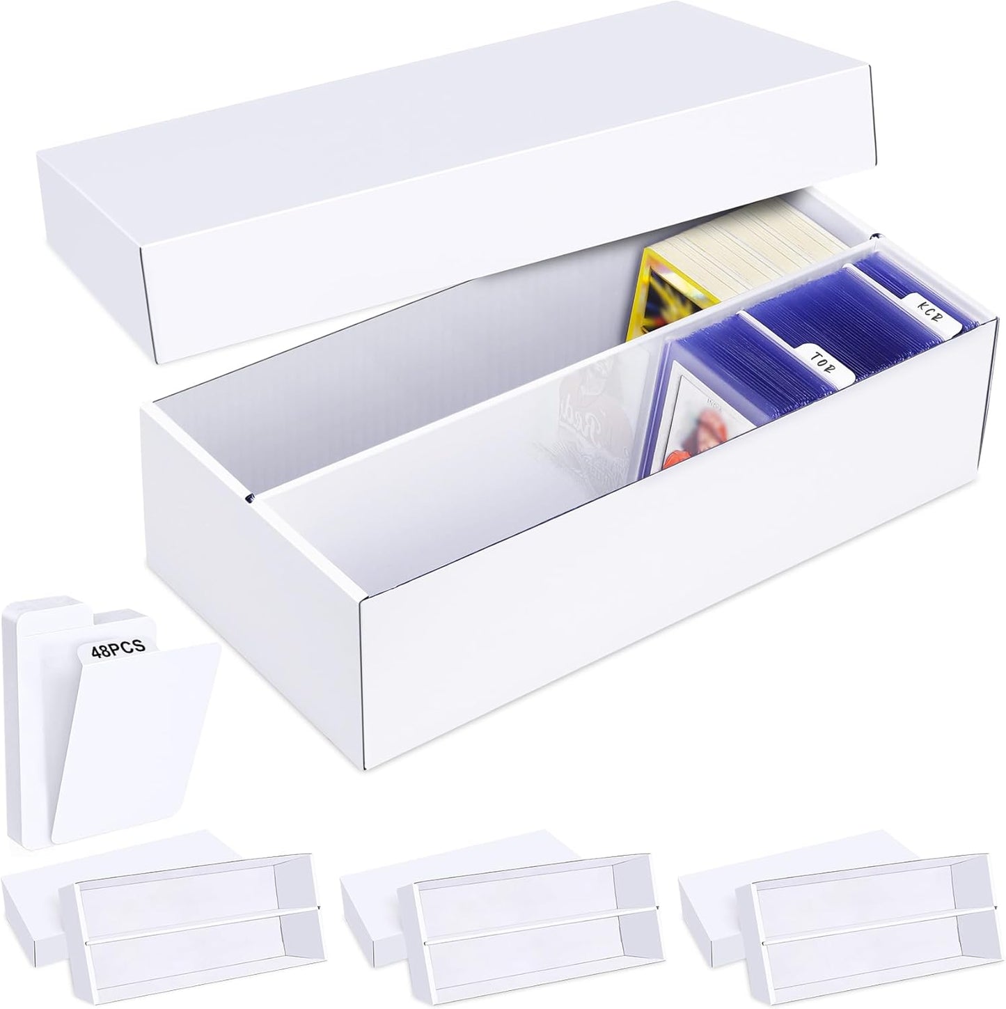 Trading Card Storage Box 4 Pack–1600 Count Cardboard Organizer with Dividers for MTG, TCG, Sports, Toploader