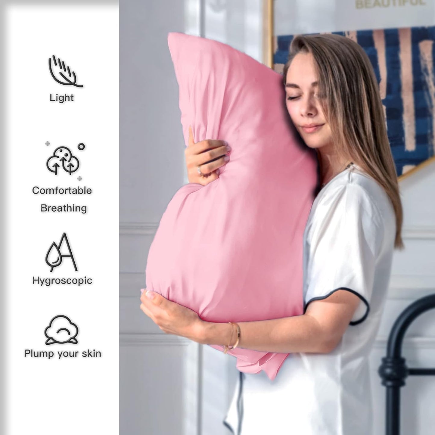 Mulberry Silk Pillowcase for Hair and Skin Pillow Case with Hidden Zipper Soft Breathable Smooth Cooling Silk Pillow Covers for Sleeping (Pink, King（20"X 36"）)