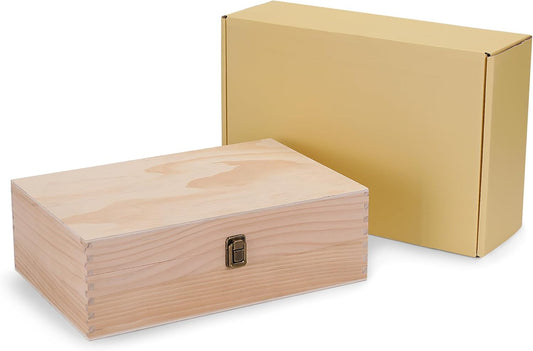 makerflo XL Natural Pine Wood Memory Box with Black Felt Inside, Hinged with Clasp, Keepsake Wooden Box Ideal for Craft and Personalization (Laser Engraving, Epoxy, UV DTF, and Vinyl) – Pack of 12