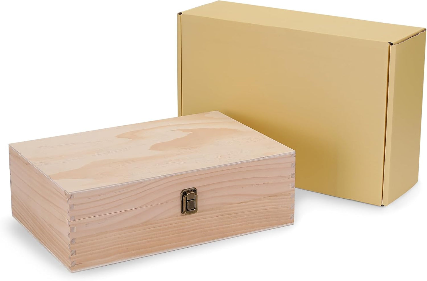makerflo XL Natural Pine Wood Memory Box with Black Felt Inside, Hinged with Clasp, Keepsake Wooden Box Ideal for Craft and Personalization (Laser Engraving, Epoxy, UV DTF, and Vinyl) – Pack of 1