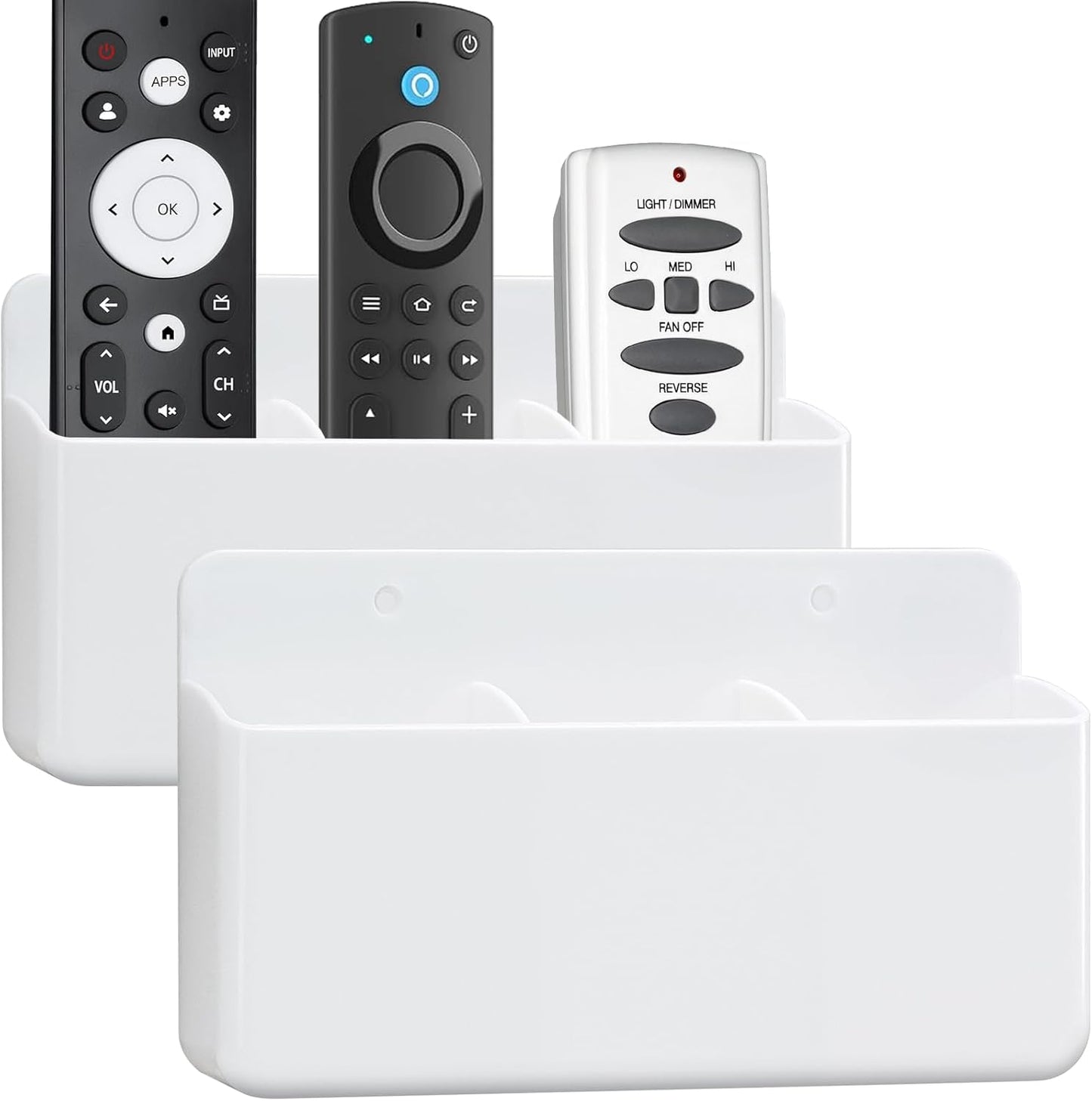 3 Slot Adjustable Remote Holder Wall Mount, Adhesive TV Remote Controller Holder, Wall Pen Holder Storage Accessories for Home Office School (2 Packs & White)