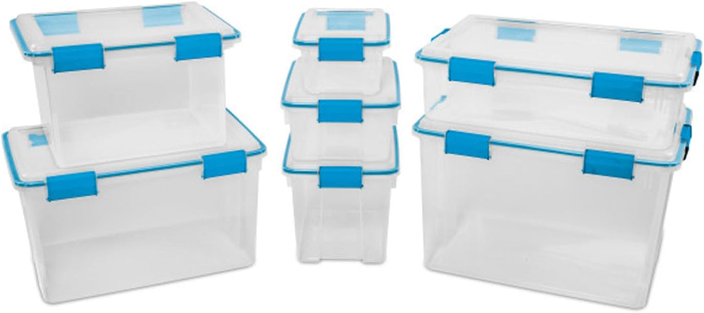 Sterilite 6-Pack Gasket Box, Weather-Resistant Storage Bins with Latching Lids, 7.5 Quart - Heavy-Duty Organizing Containers for Closet, Bathroom, and Office