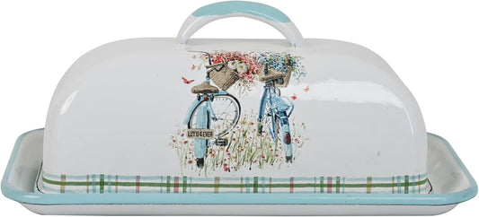 Enameled Farmhouse Vintage Butter Dish with Lid, 7.5 Inch Durable Kitchen Food Storage Container Rust-Resistant Refrigerator Safe,Vintage Decorative Design Kitchenware for Countertop