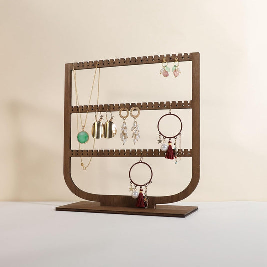 GemeShou wooden hanging jewelry organizer, walnut jewelry display holder for selling, dangle necklace storage shelf, 3 tier earring display stands for selling【Jewelry shelf-3 tier】