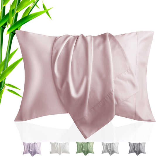 TELUS Pillow Cases Queen Size 2 Pack, Bamboo Rayon & Lyocell Pillowcase with Envelope Closure, Cooling Breathable Pillow Cover for Hot Sleeper & Night Sweats, 20x30 inch, Light Pink