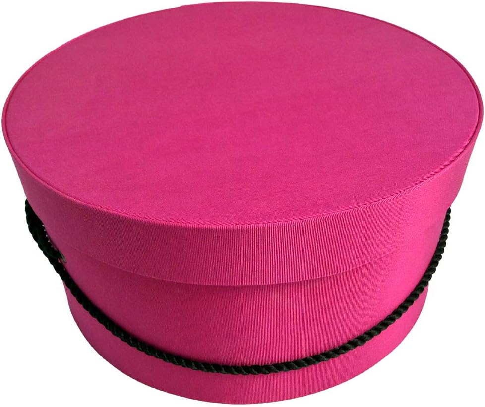 Sarah's Hat Boxes Classic Cerise Hat Box – 16.75" x 8.5" (Dia. x Ht.) Handmade in USA – Odorless Non-Toxic Adhesive, Cording Handle – Premium Storage for Hats & Accessories