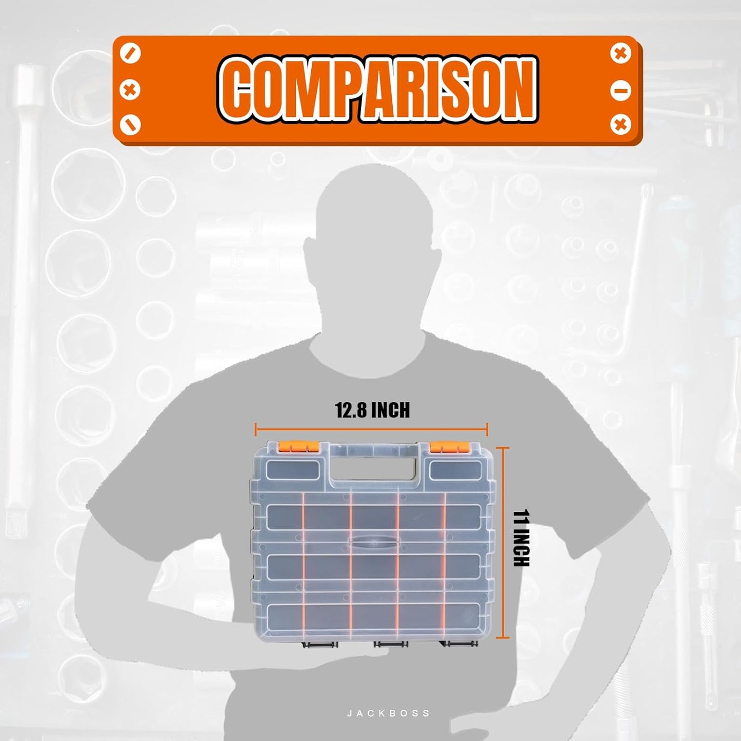 Generic Tool Box with Transparent Lid, Double Side 34-Compartments Organizer Box with Removable Dividers for Hardware, Screws, Bolts, Nails, Beads, Jewelry and Fishing Accessories, Orange, 4 Packs