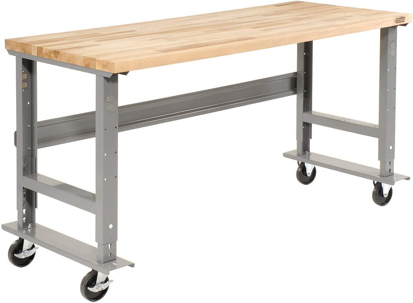 Global Industrial Mobile Adjustable Height C-Channel Leg Workbench, Maple Butcher Block Square Edge, 48"Wx30"D, Gray