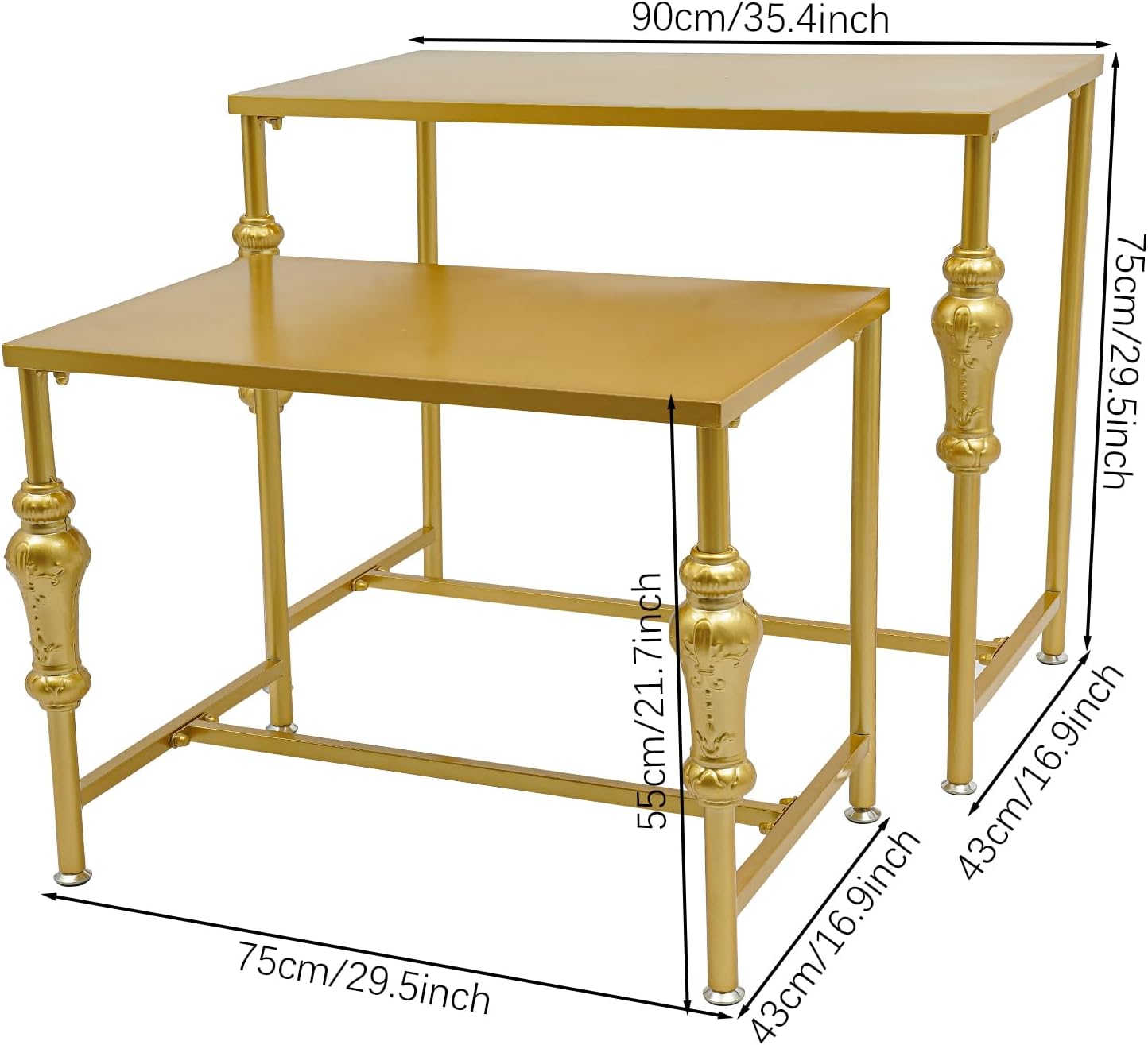 2Pcs Retail Display Tables, Shoe Handbag Display Stand Nesting Tables Set Heavy Duty Purse Display Risers for Home Boutique Retail Store (Gold)