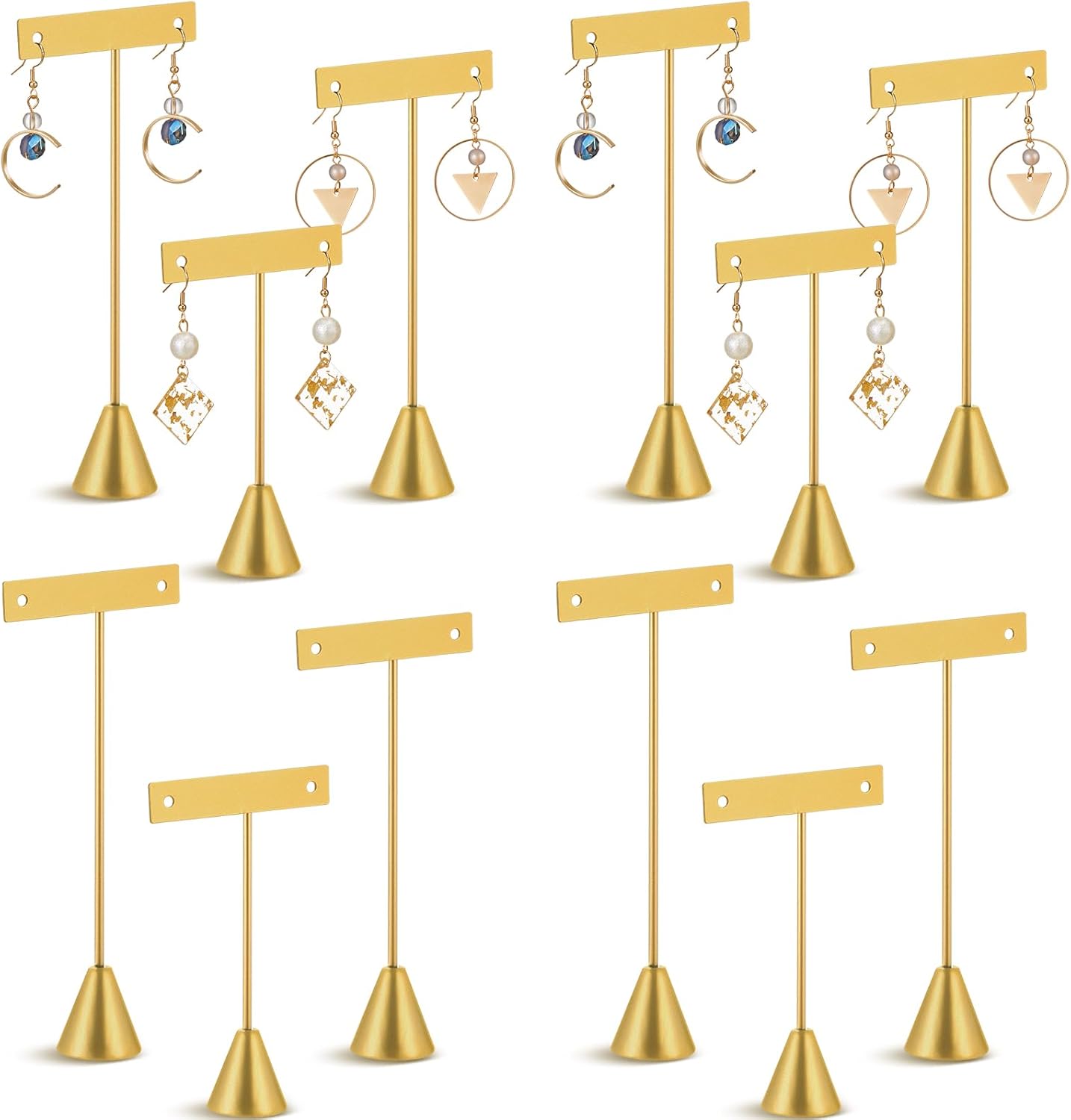 Marsui 12 Pcs Earring Display Set Earring T Bar Display Earring Holders with 3 Heights Earrings Display Stand for Jewelry(Gold)