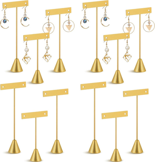 Marsui 12 Pcs Earring Display Set Earring T Bar Display Earring Holders with 3 Heights Earrings Display Stand for Jewelry(Gold)