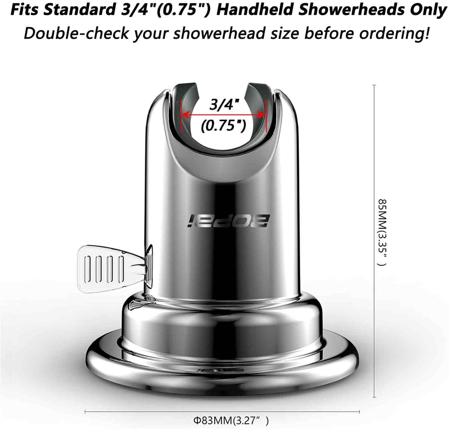 BOPai Suction Cup Shower Head Holder for Handheld Shower – No Drill, for Smooth Surfaces Only, Adjustable 20°, Chrome