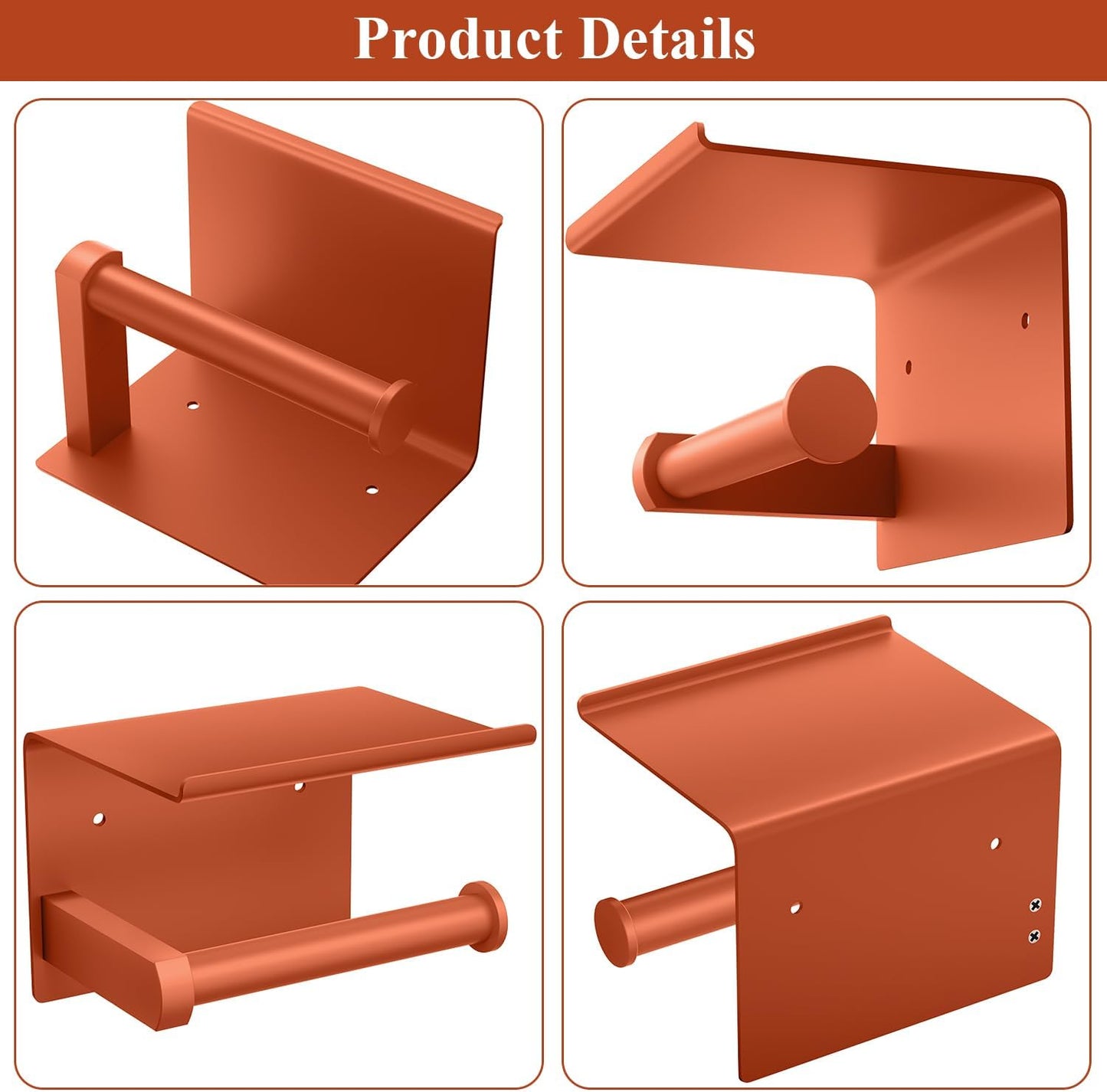 Tindbea Toilet Paper Holder with Shelf Adhesive or Screw Wall Mounted Toilet Paper Roll Dispenser Storage, Stainless Steel Bathroom Shelf Holder Accessories (Crimson)