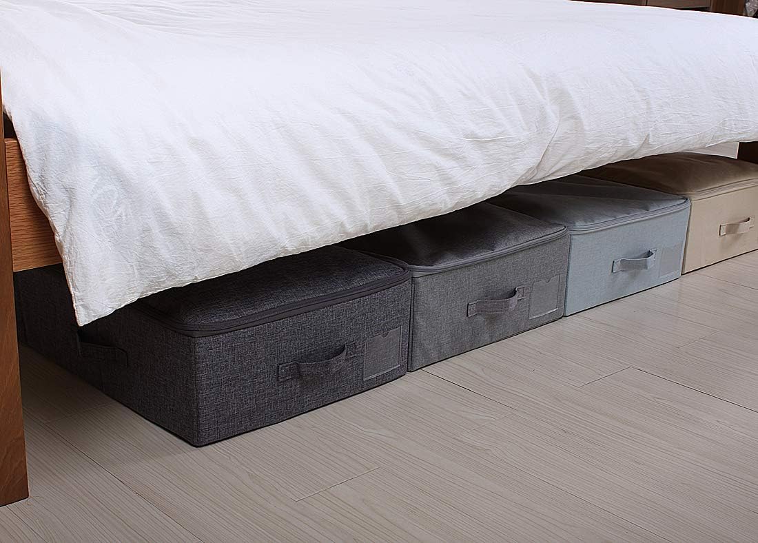 39.4 inch（100cm）Longer Bedroom Underbed Storage Containers with Lid for Duvets, Blankets, Clothes, Shoes, Toys, Comforters, Wedding Dress Folding Rigid Organizer Bins, Black Gray