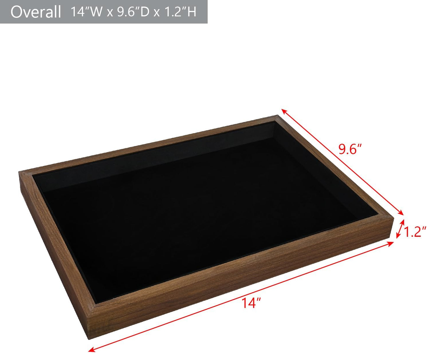 MOOCA 2 Pcs Wooden Jewelry Display Tray, Presentation Tray, Organizer for Rings, Necklaces, Earrings, and Accessories, Walnut Color with Black Suede, 14" W x 9.6" D x 1.2" H