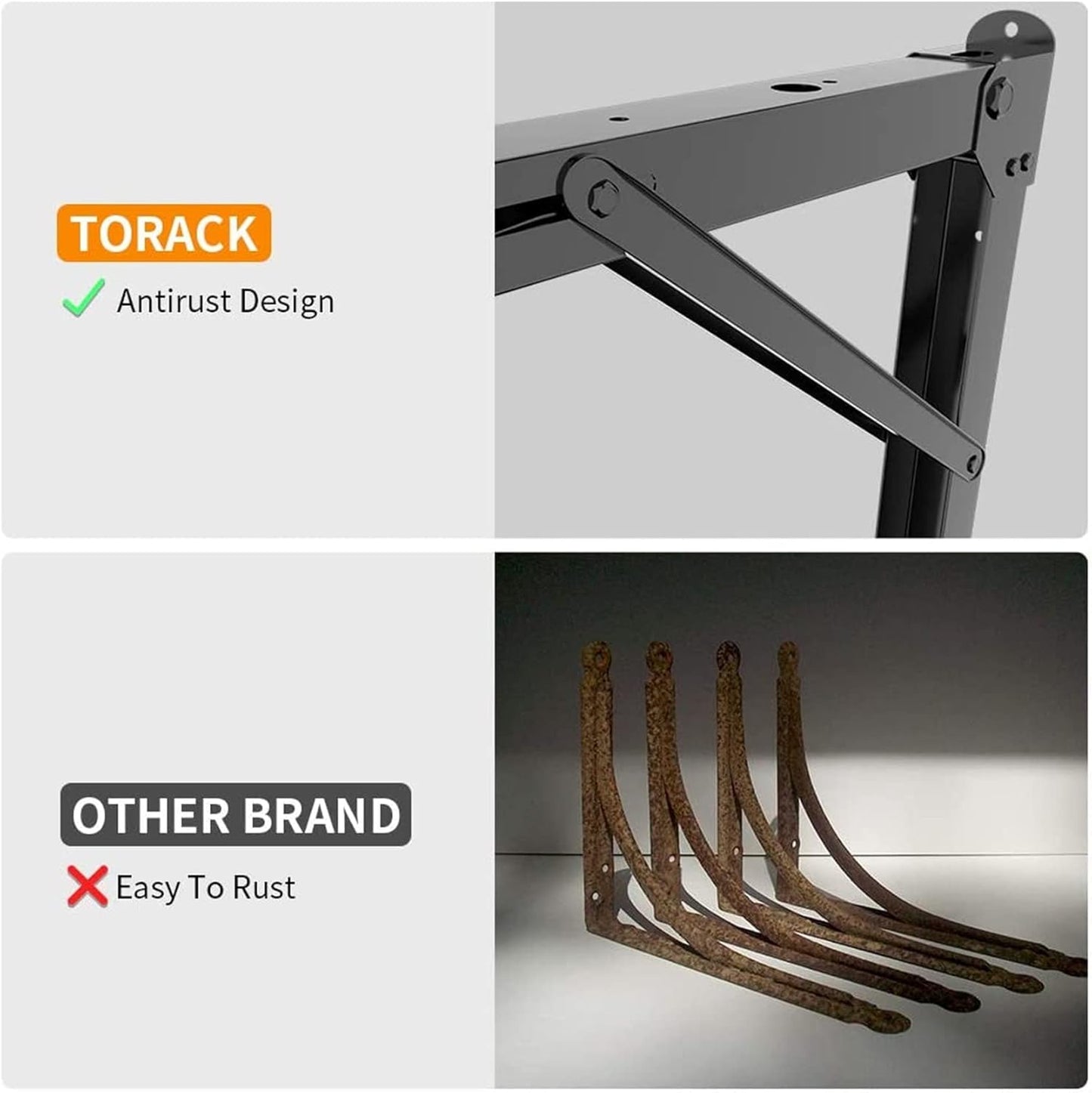 TORACK 24" Folding Shelf Brackets Heavy Duty Shelf Bracket Wall Mounted Triangle Hinges for Shelves Collapsible Table Brackets Workbench Supports for Garage(1 Pair)