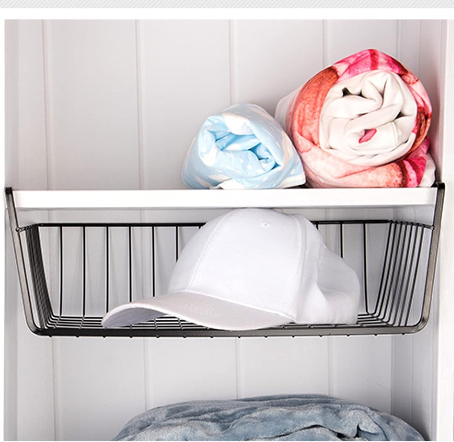 Undershelf Storage Basket Under Shelf Wire Basket Household Metal Under Shelf Hanging Storage Bin Basket Slides Under Shelves for Storage Space Saving for Kitchen Pantry Bookshelf 4 PCS