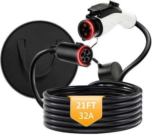 32A 21FT J1772 EV Extension Cable, Level 2 EV Charger Extension Cord, Heavy-Duty 240V EV Extension Cable for Fast Charging (21FT)