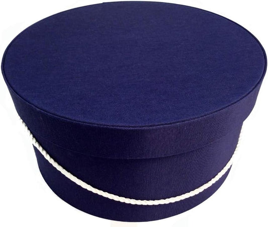 Sarah's Hat Boxes Classic Navy Hat Box – 8.75" x 4.5" (Dia. x Ht.) Handmade in USA – Odorless Non-Toxic Adhesive, Cording Handle – Premium Storage for Hats & Accessories