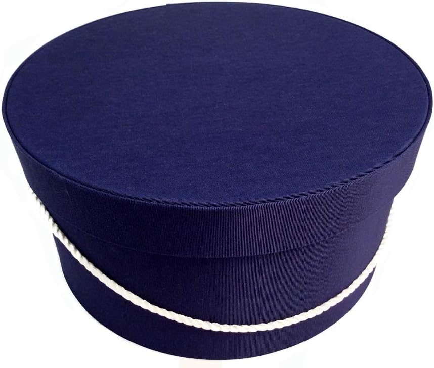 Sarah's Hat Boxes Classic Navy Hat Box – 12.75" x 6.5" (Dia. x Ht.) Handmade in USA – Odorless Non-Toxic Adhesive, Cording Handle – Premium Storage for Hats & Accessories