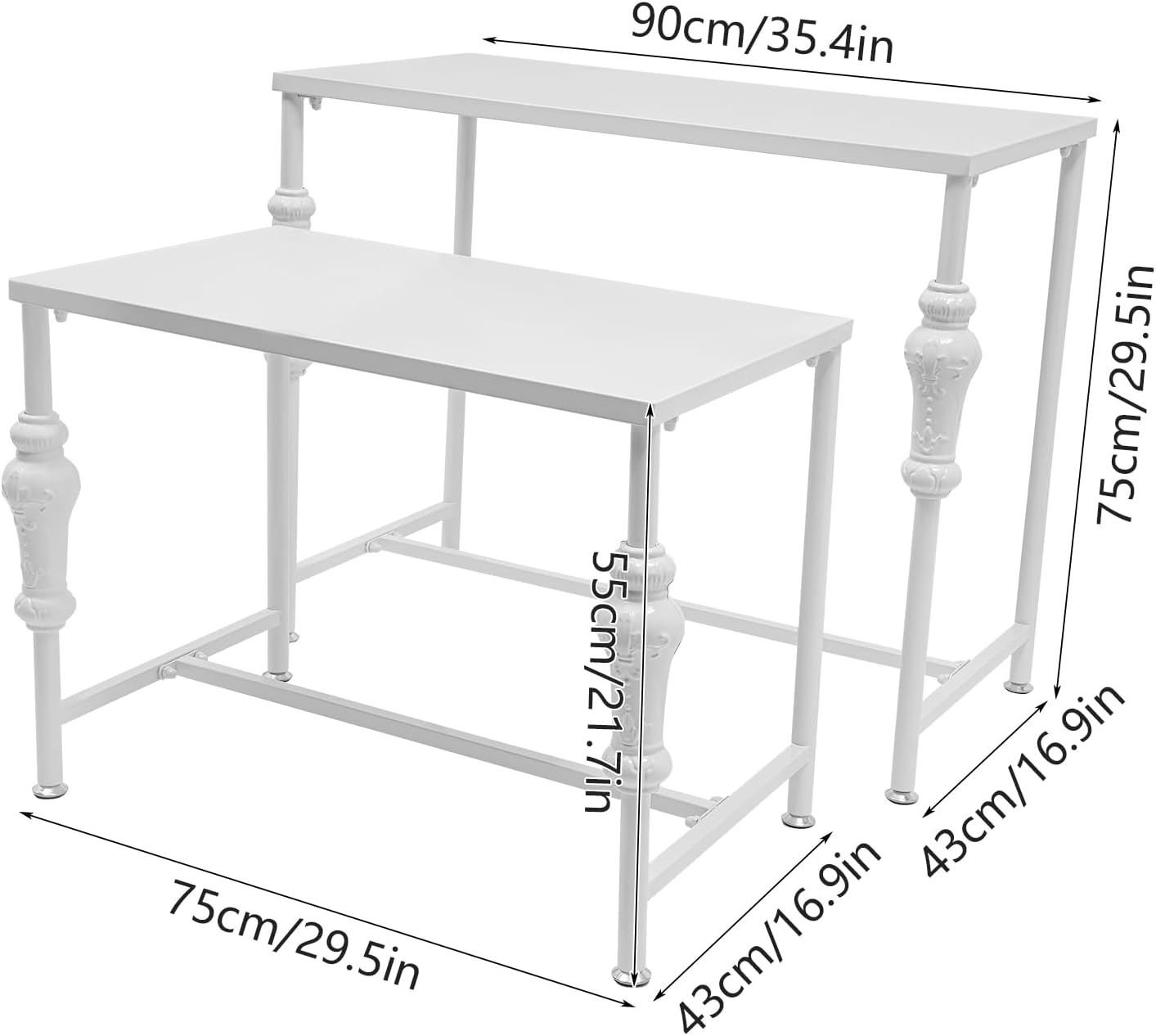 2Pcs Retail Display Tables, Shoe Handbag Display Stand Nesting Tables Set Heavy Duty Purse Display Risers for Home Boutique Retail Store (White)