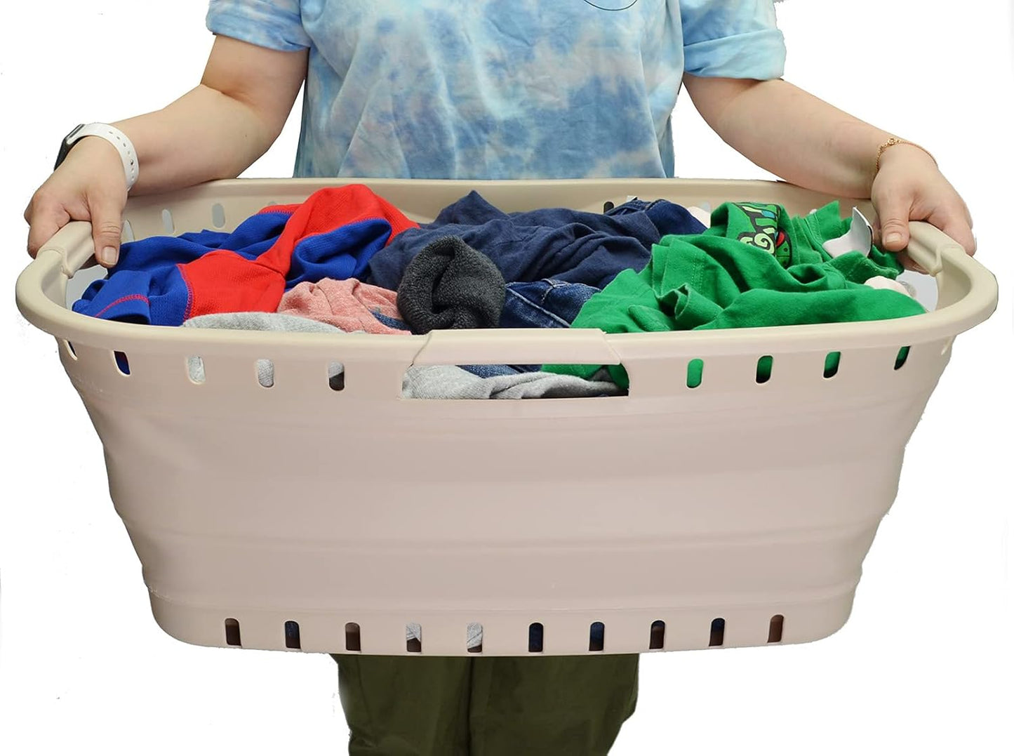 SAMMART 44L Collapsible Plastic Laundry Basket - Foldable Pop Up Storage Container/Organizer - Portable Washing Tub - Space Saving Hamper/Basket (1, Apricot), Size : 25.4 x 17.3 x 10.2 inches