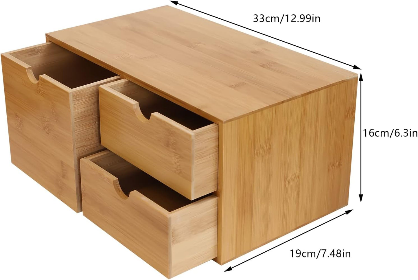 TFCFL Bamboo Desk Organizer with 3 Drawers, Wood Desktop Storage Box for Office Supplies, Natural Bamboo Drawer Organizer with Flat Top for Pen, Mail, Stationery Home Office Organization