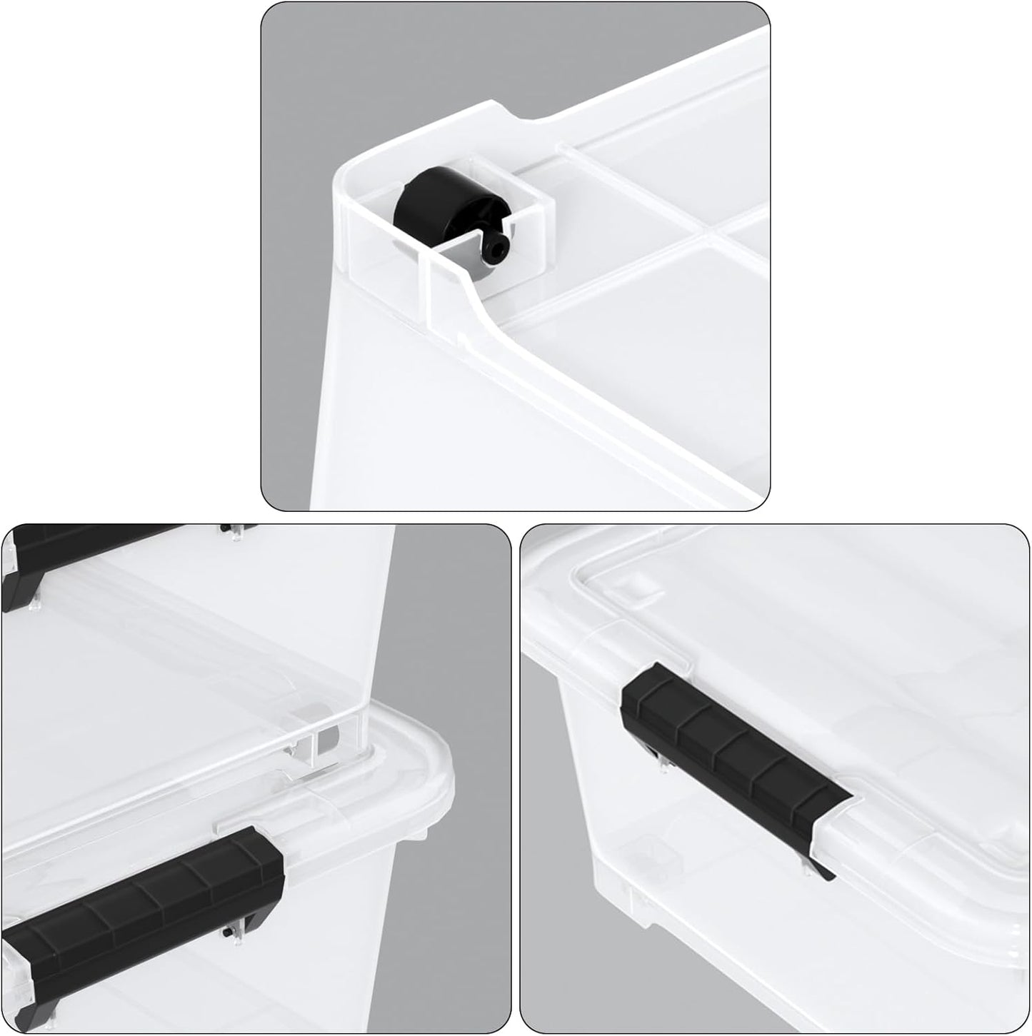 25 Quart Clear Underbed Storage Bins with Wheels, Stackable Plastic Latching Bin with Lid, 4 Packs
